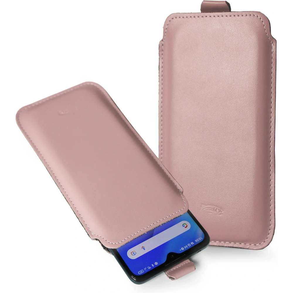 Skórzane etui wsuwane LURESKO LILLA 4XL wsuwka na telefon do 7' cali pokrowiec skórzany / na telefon w etui case ochronnym (różowy gładki biała nić)