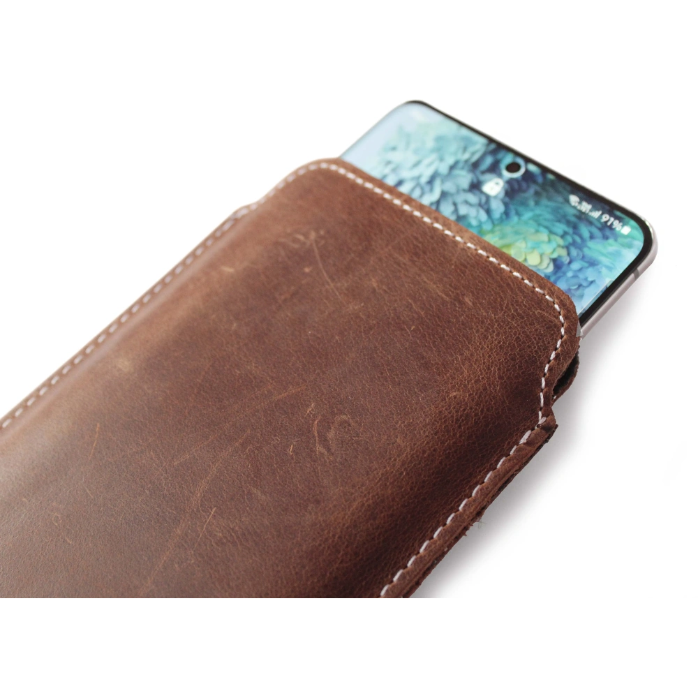 Skórzane etui wsuwane LURESKO LILLA 4XL wsuwka na telefon do 7' cali pokrowiec skórzany (brąz vintage biała nić)