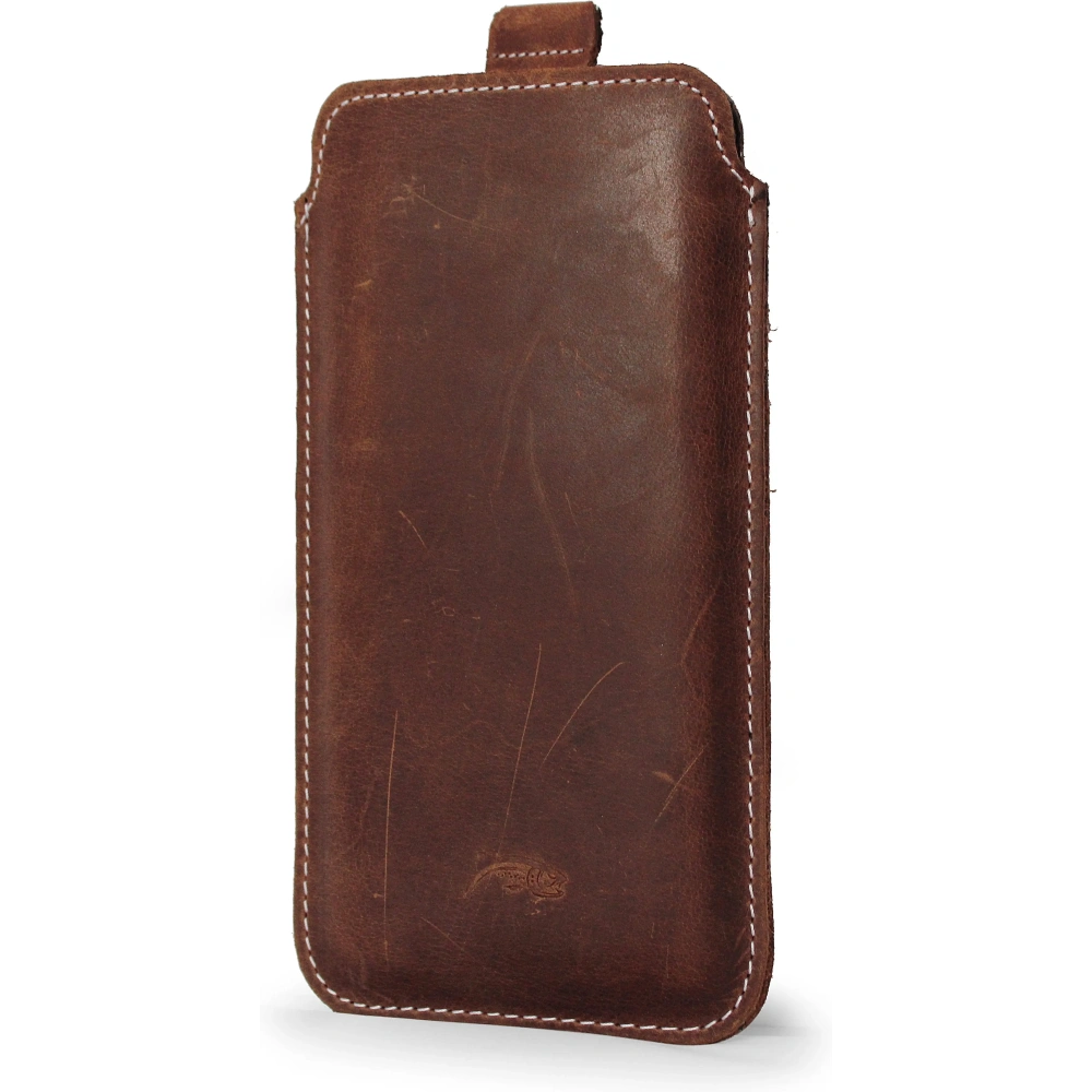 Skórzane etui wsuwane LURESKO LILLA 4XL wsuwka na telefon do 7' cali pokrowiec skórzany (brąz vintage biała nić)