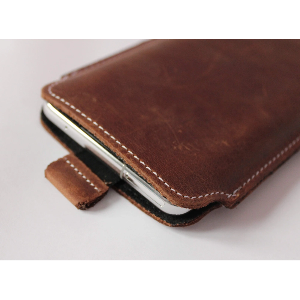 Skórzane etui wsuwane LURESKO LILLA 4XL wsuwka na telefon do 7' cali pokrowiec skórzany (brąz vintage biała nić)