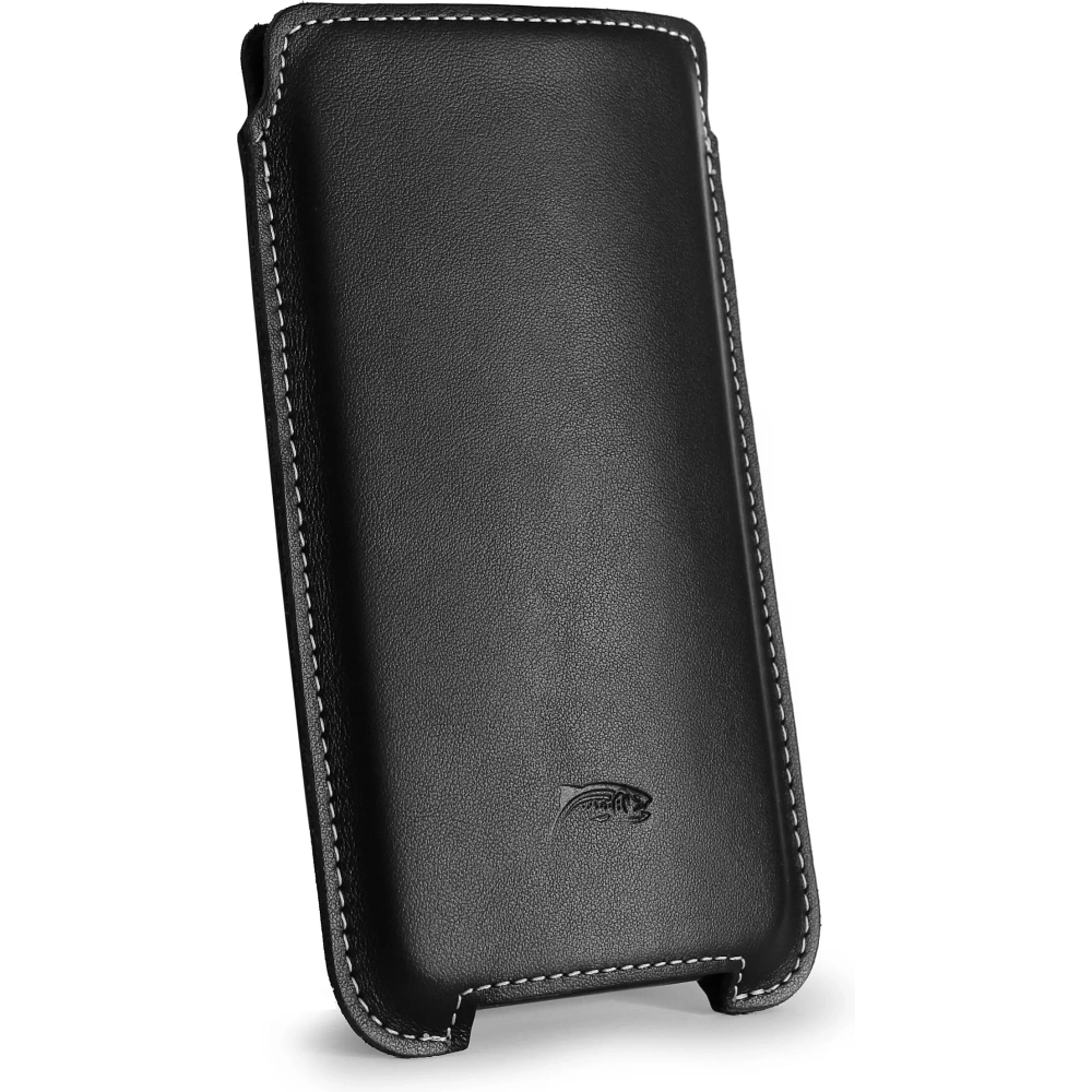 Skórzane etui LURESKO NORTHERN XXXL typu wsuwka na telefon (czarny gładki biała nić)