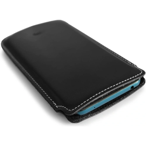 Buy LURESKO NORTHERN XXXL leather case slip-on for phone (black smooth with white thread) - LUR43 - {ean13} - Home Screen Store Europe
