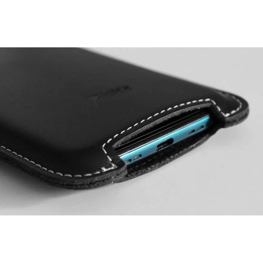 Skórzane etui LURESKO NORTHERN XXXL typu wsuwka na telefon (czarny gładki biała nić)