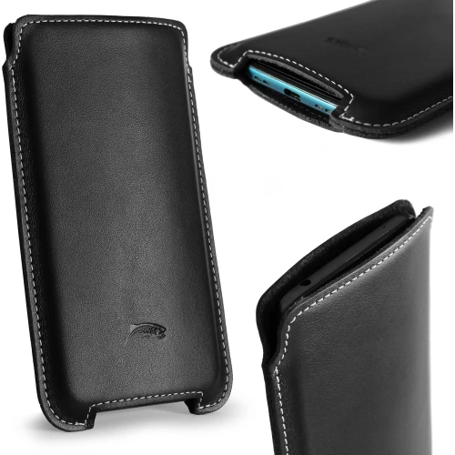 Buy LURESKO NORTHERN XXXL leather case slip-on for phone (black smooth with white thread) - LUR43 - {ean13} - Home Screen Store Europe