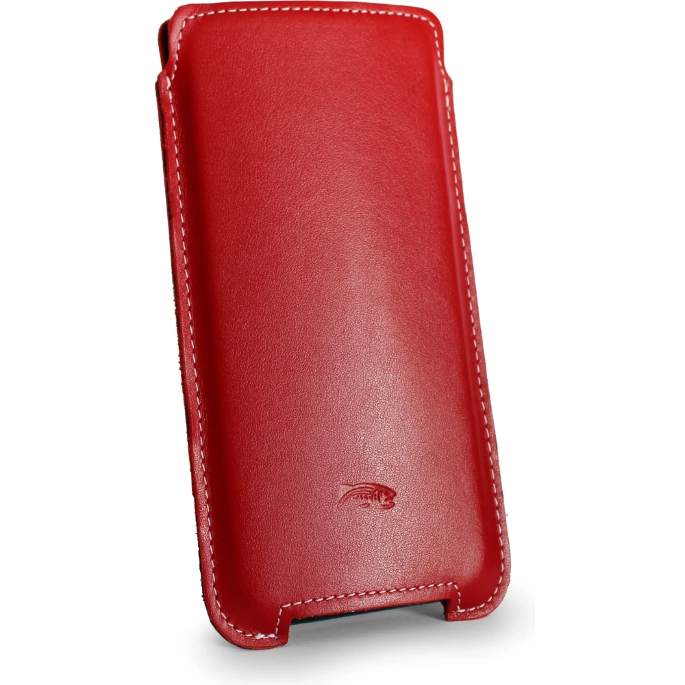 Skórzane etui LURESKO NORTHERN XXXL typu wsuwka na telefon (czerwony gładki biała nić)
