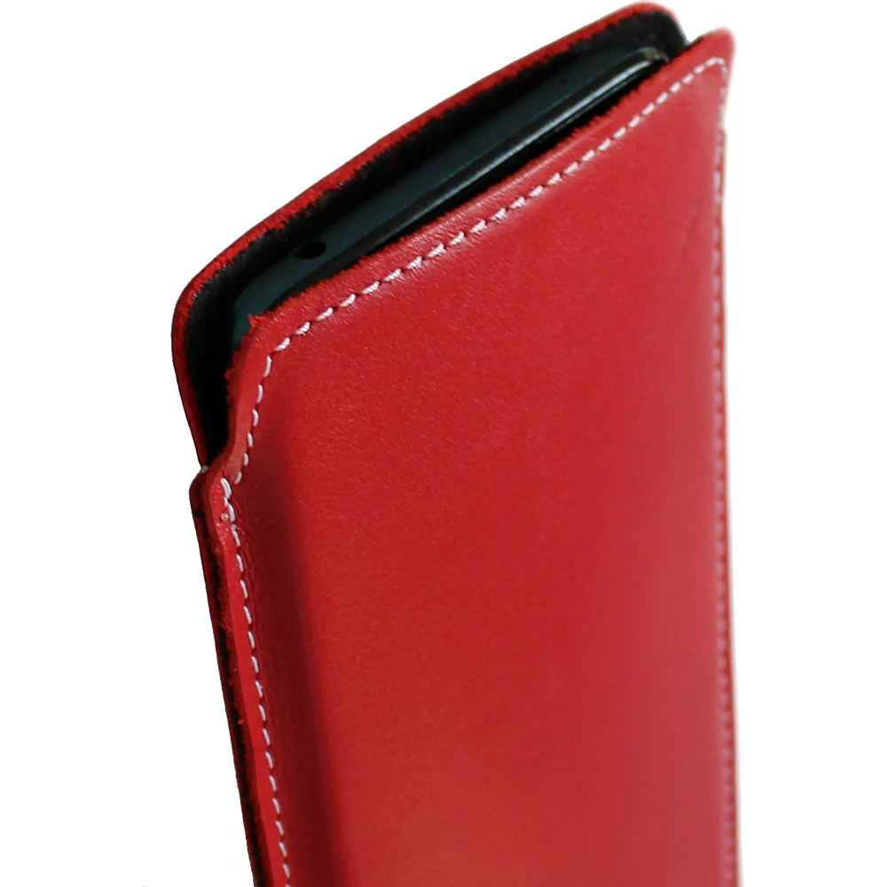 Skórzane etui LURESKO NORTHERN XXXL typu wsuwka na telefon (czerwony gładki biała nić)