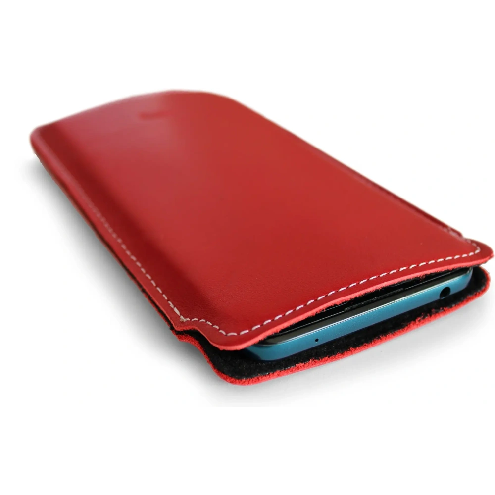 Skórzane etui LURESKO NORTHERN XXXL typu wsuwka na telefon (czerwony gładki biała nić)