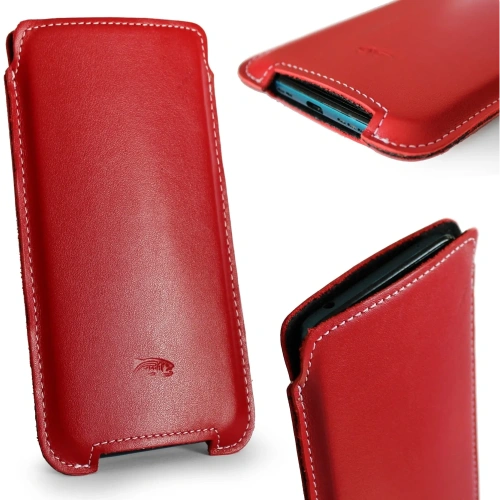 Buy LURESKO NORTHERN XXXL leather slip-on case for phone (red smooth with white thread) - LUR44 - {ean13} - Home Screen Store Europe