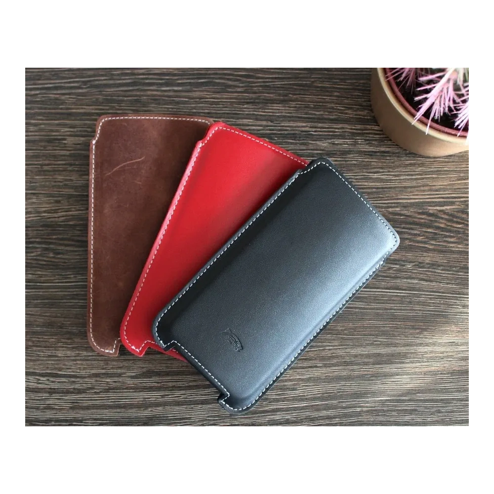 Skórzane etui LURESKO NORTHERN XXXL typu wsuwka na telefon (czerwony gładki biała nić)