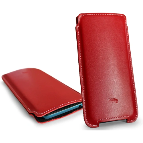 Buy LURESKO NORTHERN XXXL leather slip-on case for phone (red smooth with white thread) - LUR44 - {ean13} - Home Screen Store Europe