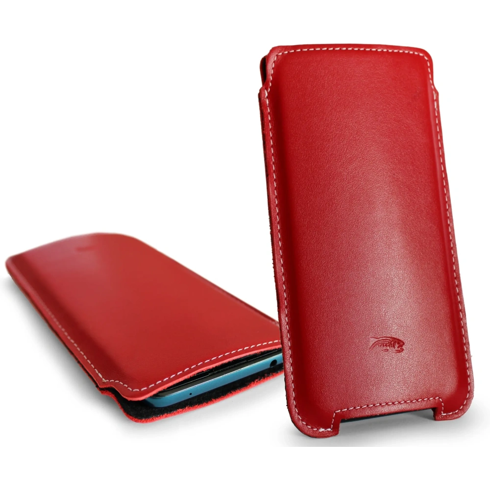 Skórzane etui LURESKO NORTHERN XXXL typu wsuwka na telefon (czerwony gładki biała nić)