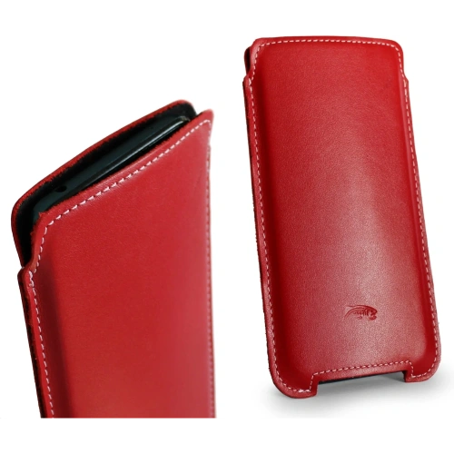 Buy LURESKO NORTHERN XXXL leather slip-on case for phone (red smooth with white thread) - LUR44 - {ean13} - Home Screen Store Europe