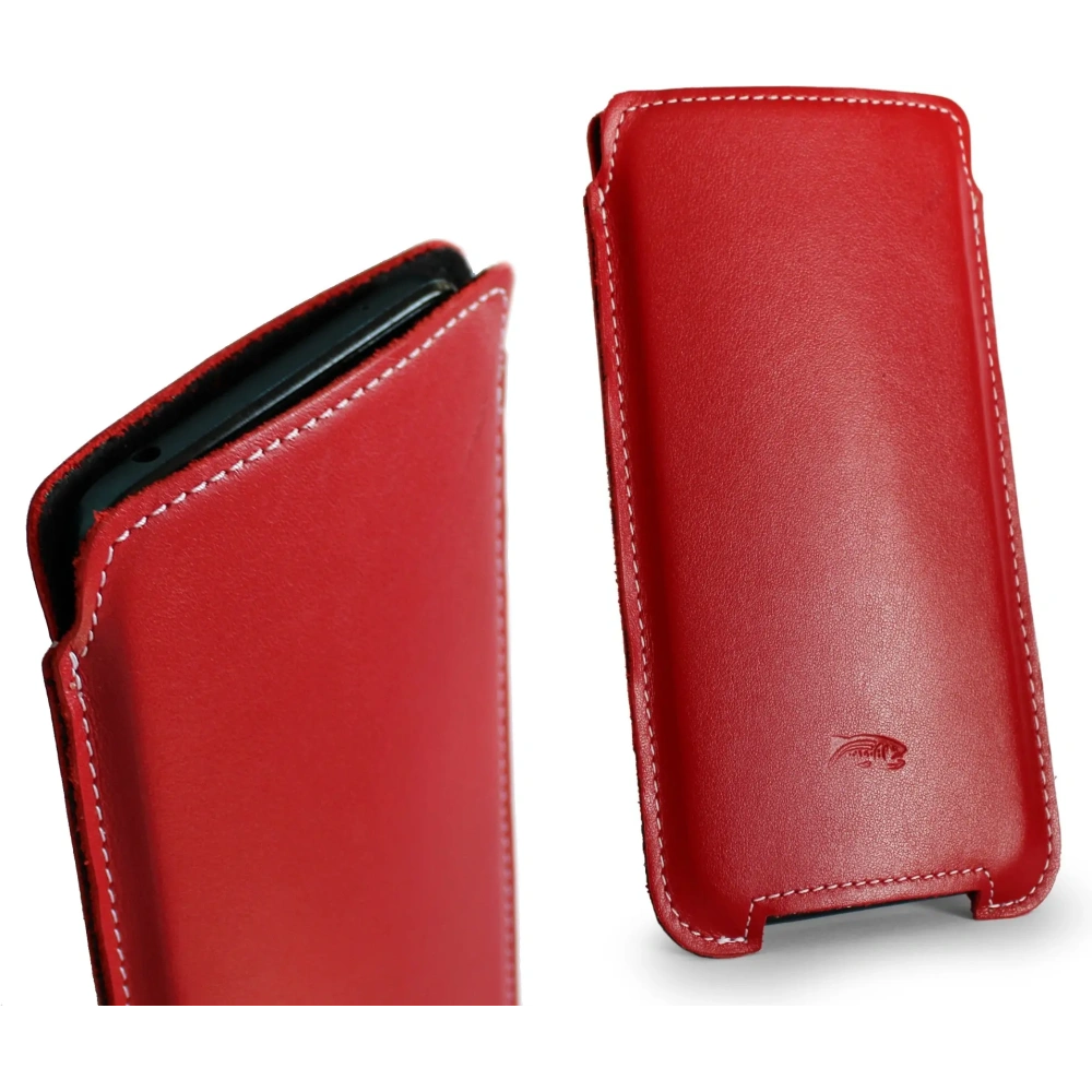 Skórzane etui LURESKO NORTHERN XXXL typu wsuwka na telefon (czerwony gładki biała nić)