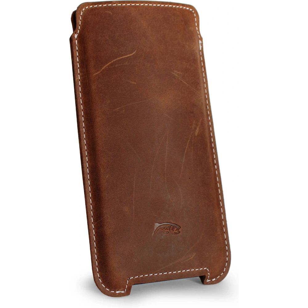 Skórzane etui LURESKO NORTHERN XXXL typu wsuwka na telefon (brąz vintage biała nić)