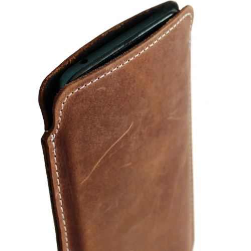 Buy LURESKO NORTHERN XXXL leather slipcase for phone (vintage brown with white thread) - LUR45 - {ean13} - Home Screen Store Europe