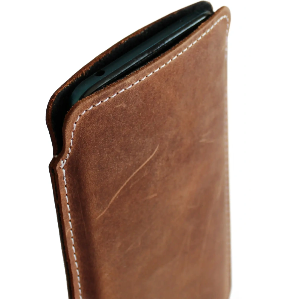 Skórzane etui LURESKO NORTHERN XXXL typu wsuwka na telefon (brąz vintage biała nić)