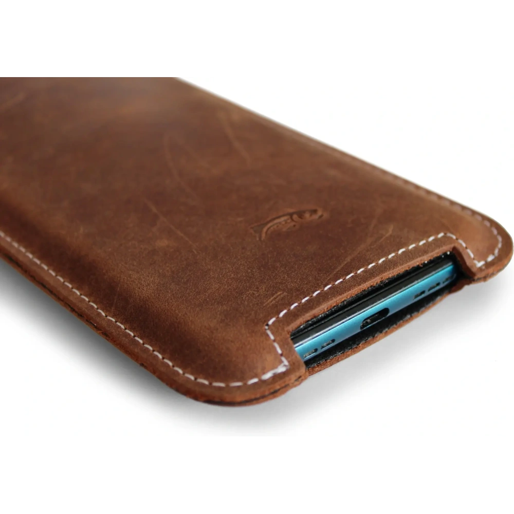 Skórzane etui LURESKO NORTHERN XXXL typu wsuwka na telefon (brąz vintage biała nić)