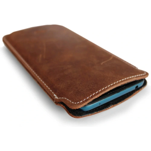Buy LURESKO NORTHERN XXXL leather slipcase for phone (vintage brown with white thread) - LUR45 - {ean13} - Home Screen Store Europe