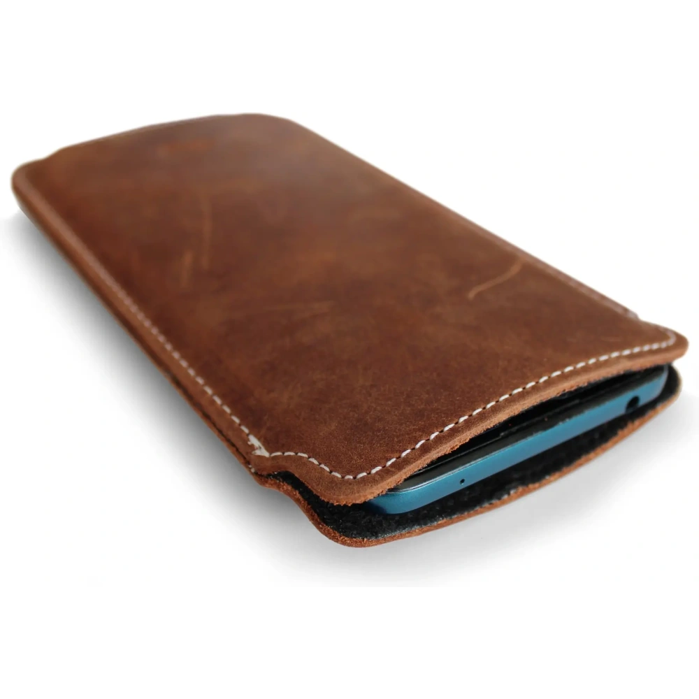 Skórzane etui LURESKO NORTHERN XXXL typu wsuwka na telefon (brąz vintage biała nić)