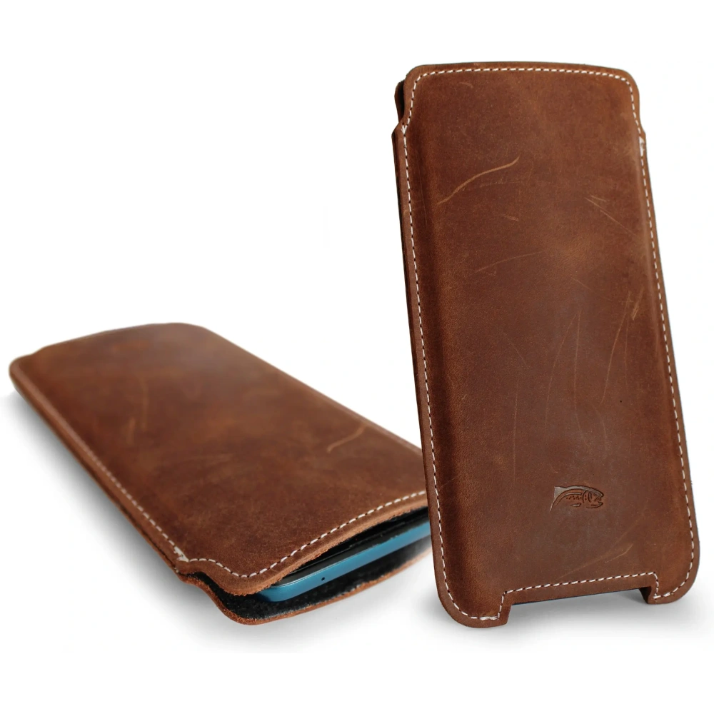 Skórzane etui LURESKO NORTHERN XXXL typu wsuwka na telefon (brąz vintage biała nić)