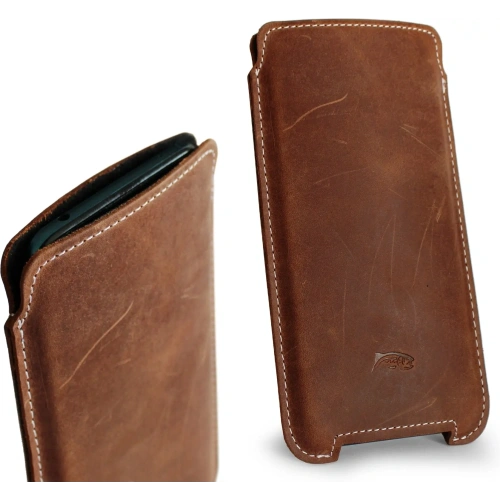 Buy LURESKO NORTHERN XXXL leather slipcase for phone (vintage brown with white thread) - LUR45 - {ean13} - Home Screen Store Europe