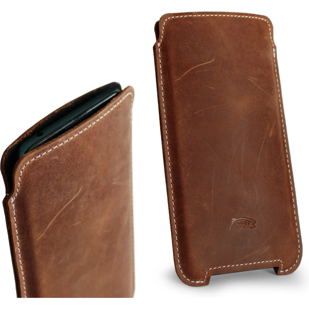 Skórzane etui LURESKO NORTHERN XXXL typu wsuwka na telefon (brąz vintage biała nić)