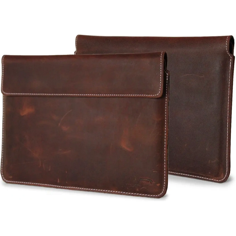 Skórzane etui LURESKO CLAYER XL+ na tablet 290 x 212 x 9mm (brąz vintage  biała nić)