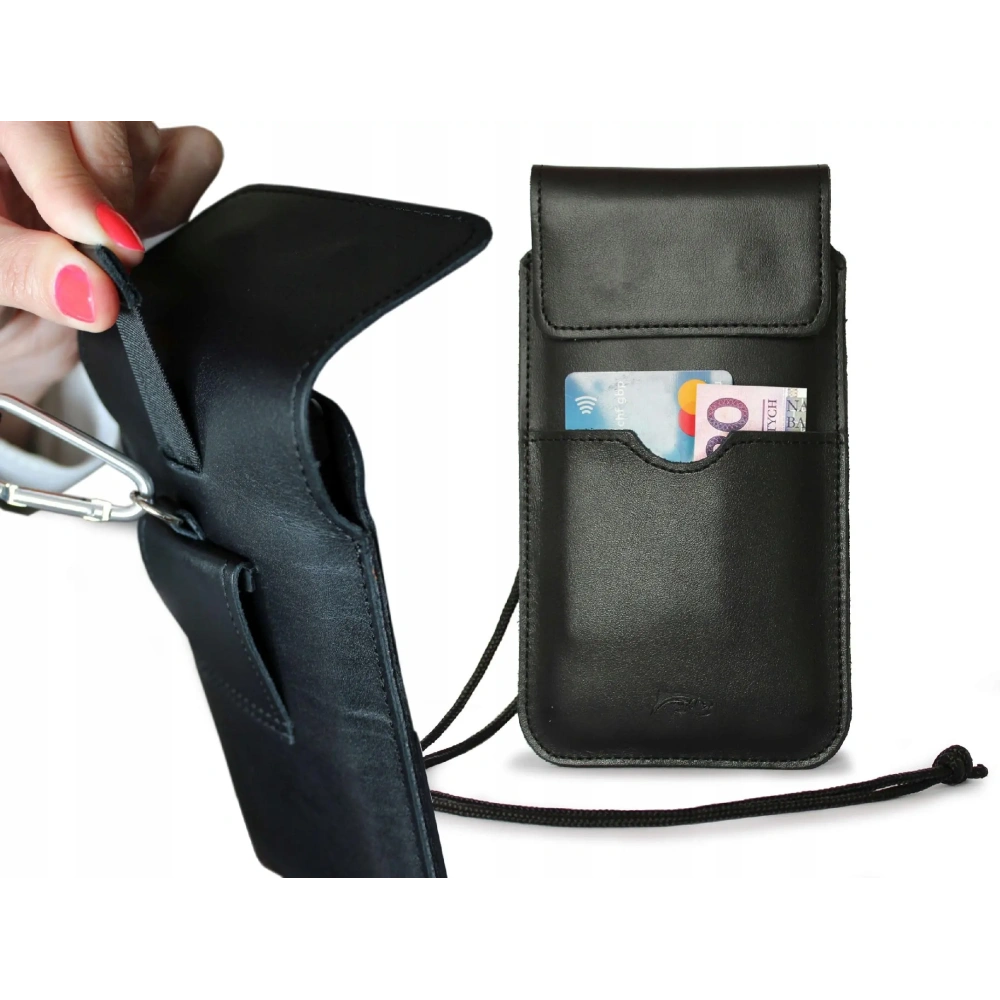 Skórzane etui LURESKO VISSA 4XL na szyję 170x80x9mm (czarny gładki czarna nić)