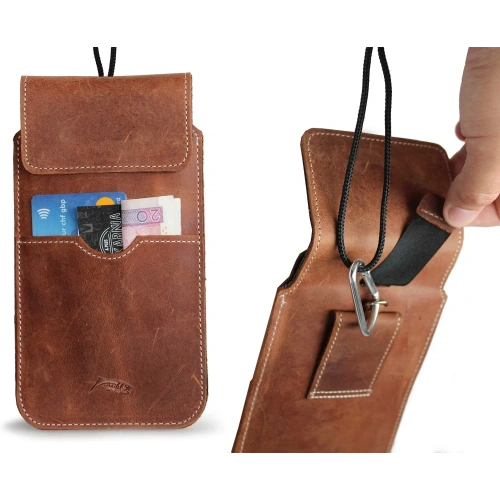 Buy LURESKO VISSA 4XL leather case for neck 170x80x9mm (vintage brown with white thread) - LUR61 - {ean13} - Home Screen Store Europe