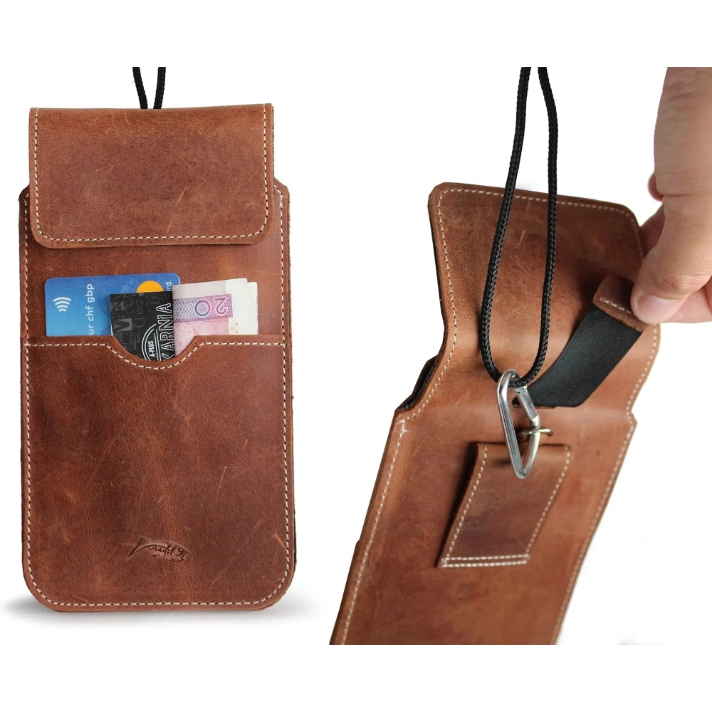 Skórzane etui LURESKO VISSA 4XL na szyję 170x80x9mm (brązowy vintage biała nić)