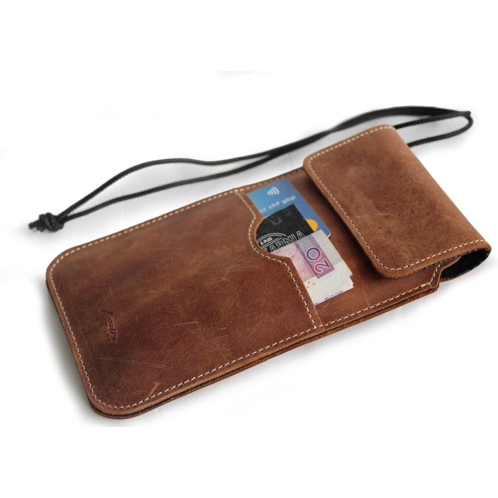 Skórzane etui LURESKO VISSA 4XL na szyję 170x80x9mm (brązowy vintage biała nić)