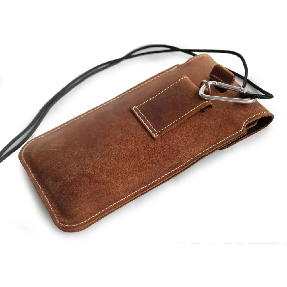 Skórzane etui LURESKO VISSA 4XL na szyję 170x80x9mm (brązowy vintage biała nić)