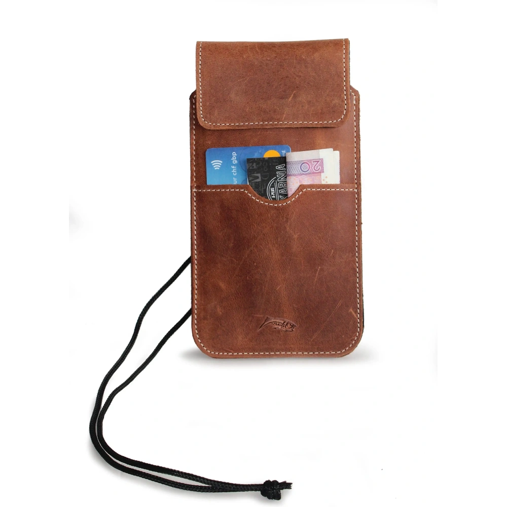 Skórzane etui LURESKO VISSA 4XL na szyję 170x80x9mm (brązowy vintage biała nić)