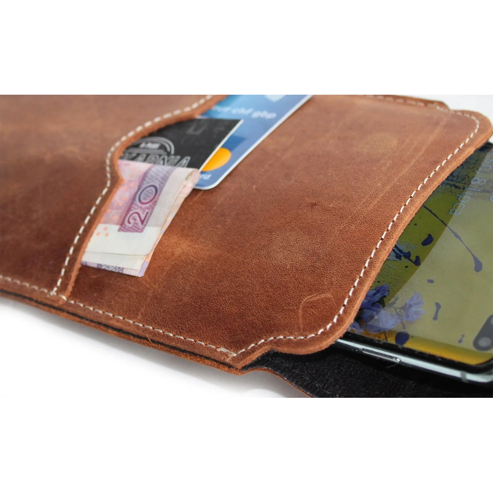 Skórzane etui LURESKO VISSA 4XL na szyję 170x80x9mm (brązowy vintage biała nić)