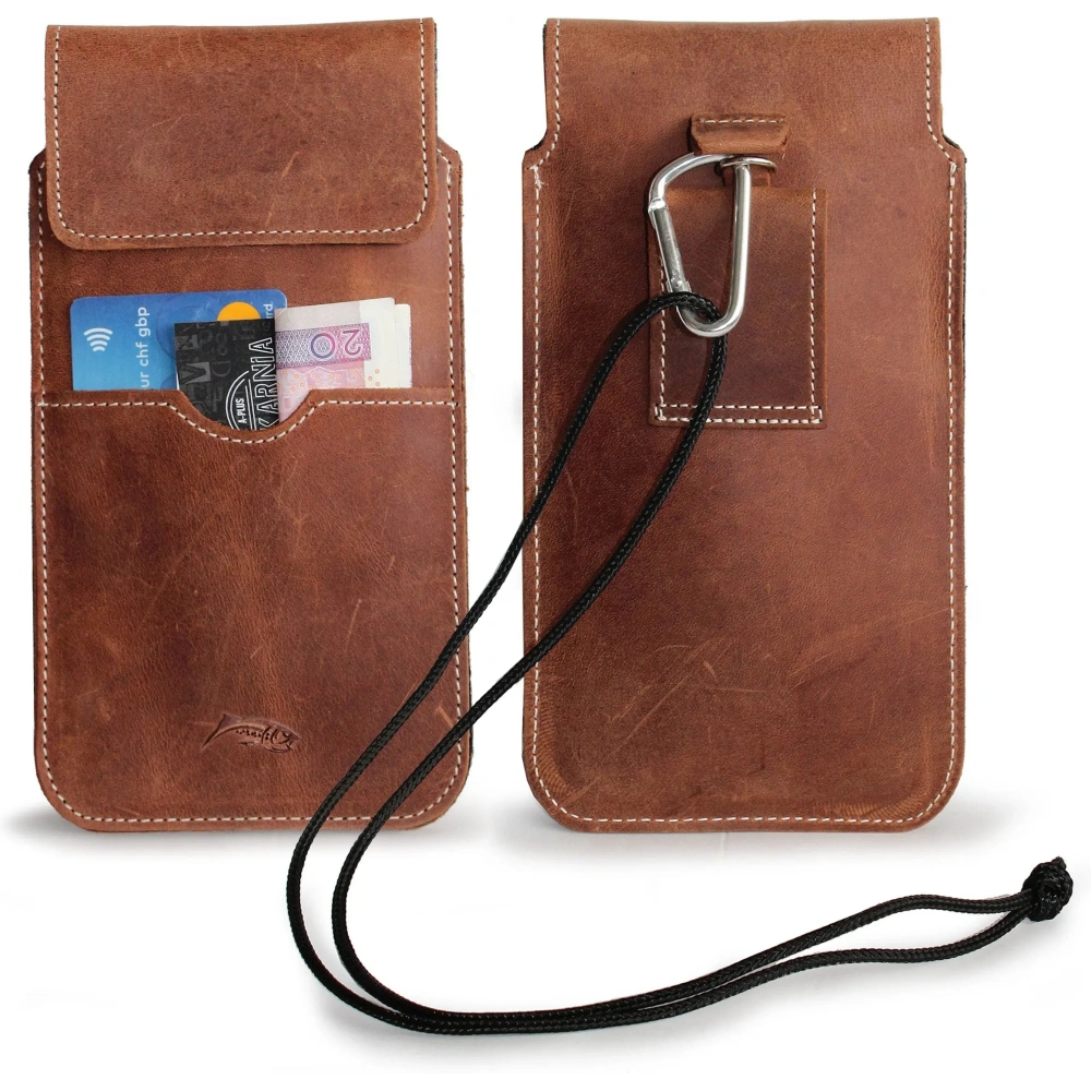 Skórzane etui LURESKO VISSA 4XL na szyję 170x80x9mm (brązowy vintage biała nić)