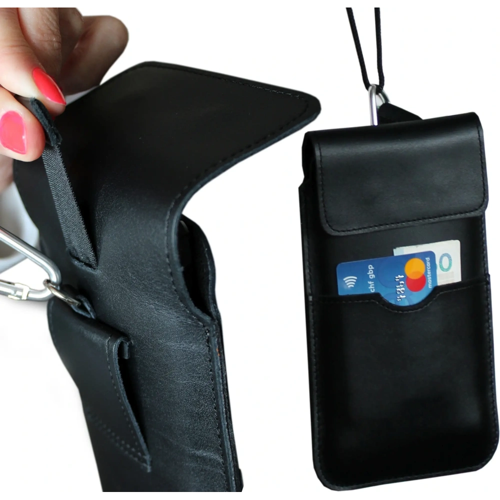 Skórzane etui LURESKO Vissa S na szyję S 144x71x9mm - BLACK