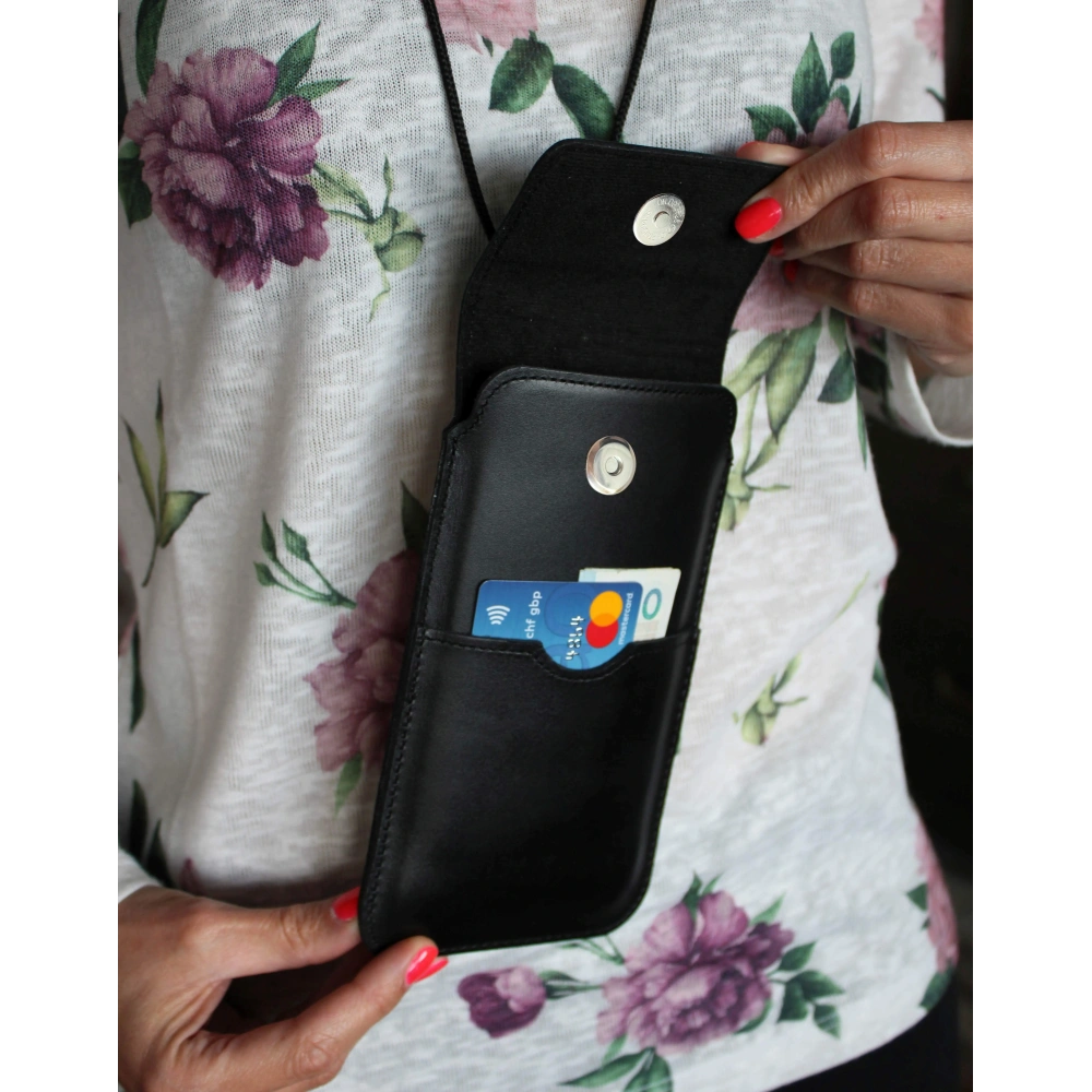 Skórzane etui LURESKO Vissa S na szyję S 144x71x9mm - BLACK