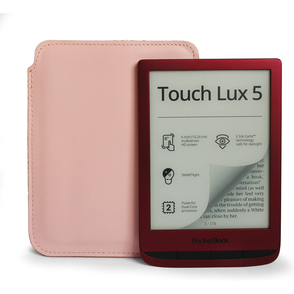 Skórzane etui LURESKO MASTER S na ebook 162x113x9mm (różowy gładki różowa nić)