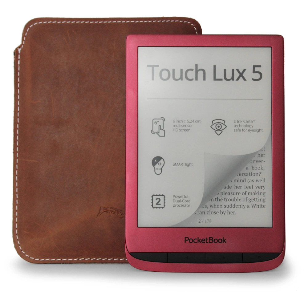 Skórzane etui LURESKO MASTER S na ebook 162x113x9mm (brąz vintage  biała nić)