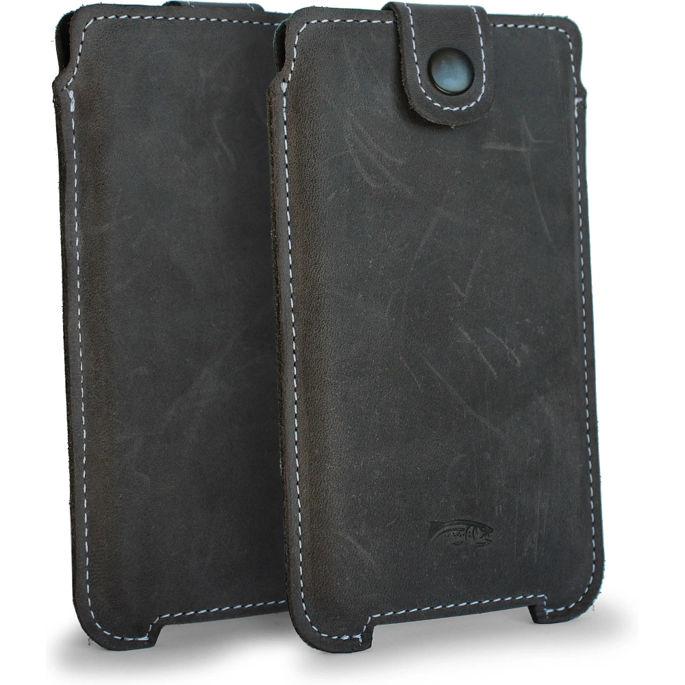 Skórzane etui LURESKO SOFIJA XXXL uniwersalne zapinane na pasek (szary vintage biała nić)