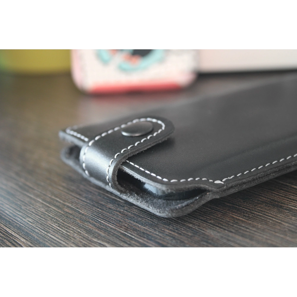 Skórzane etui LURESKO SOFIJA XXXL uniwersalne zapinane na pasek (szary vintage biała nić)