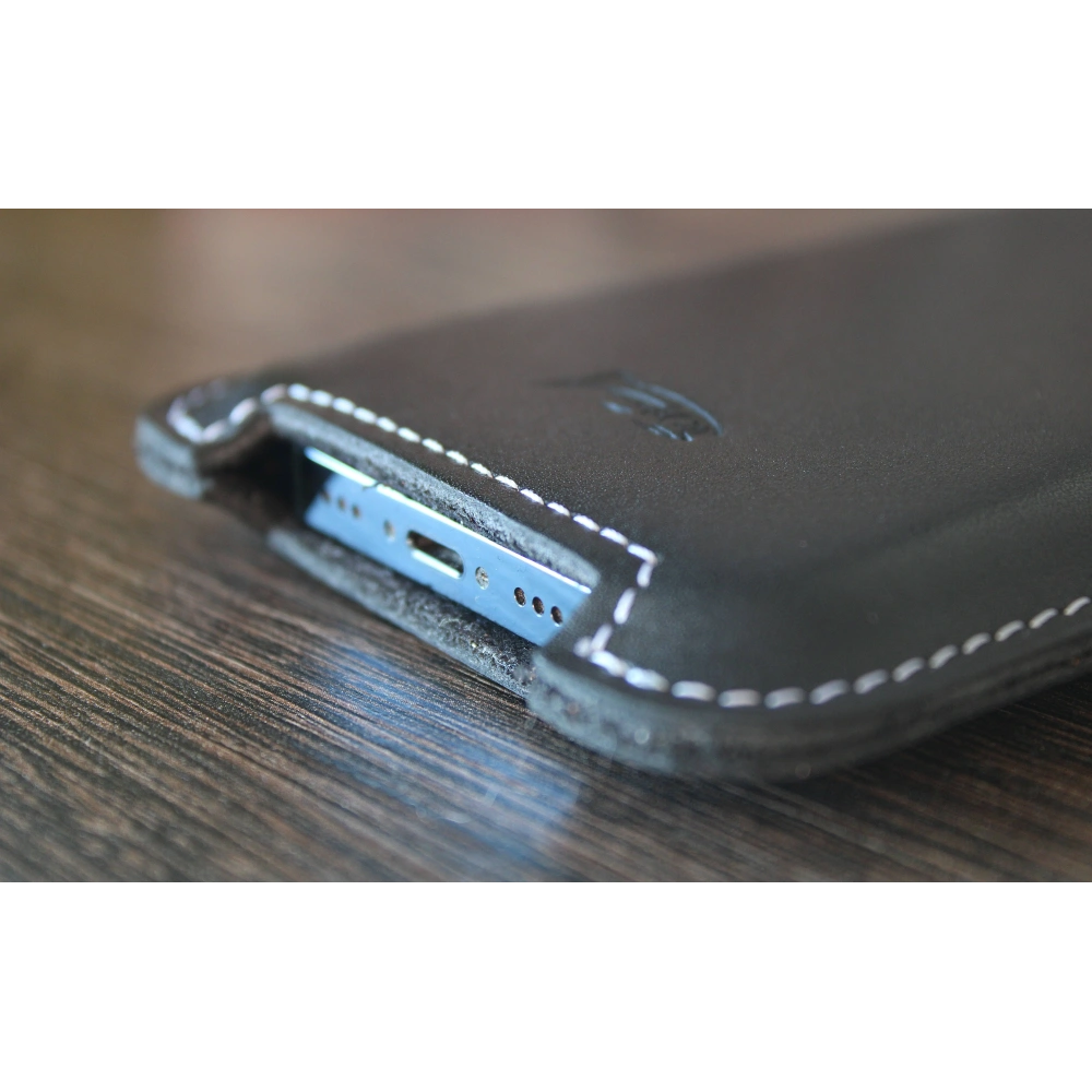 Skórzane etui LURESKO SOFIJA XXXL uniwersalne zapinane na pasek (szary vintage biała nić)