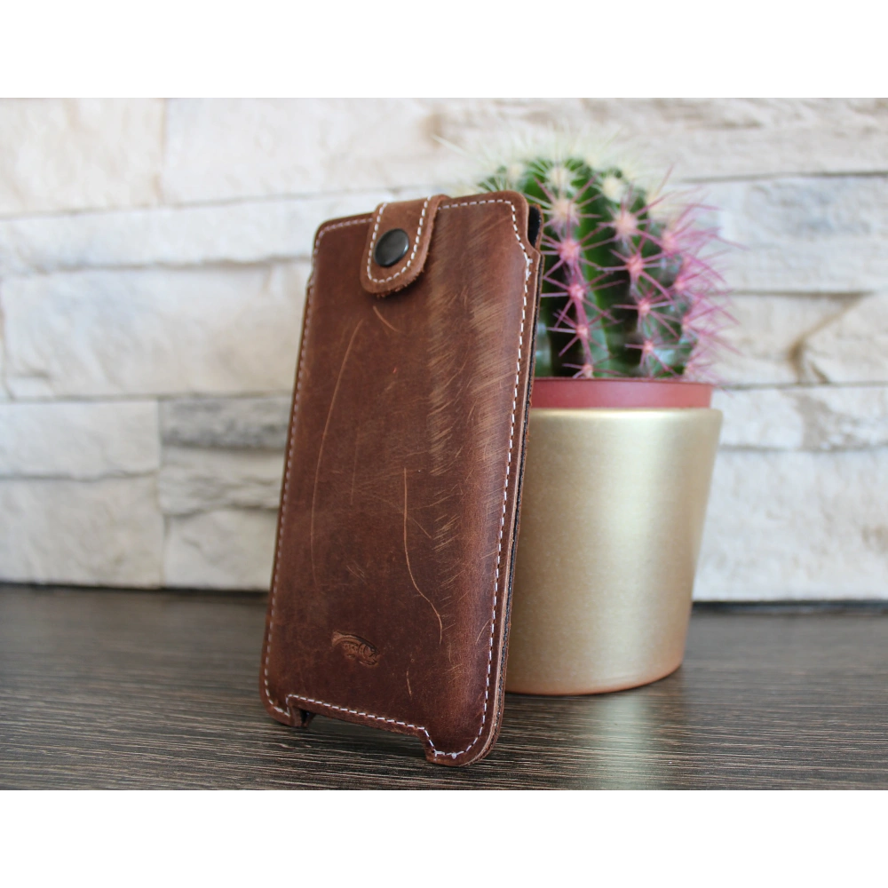 Skórzane etui LURESKO SOFIJA XXXL uniwersalne zapinane na pasek (szary vintage biała nić)