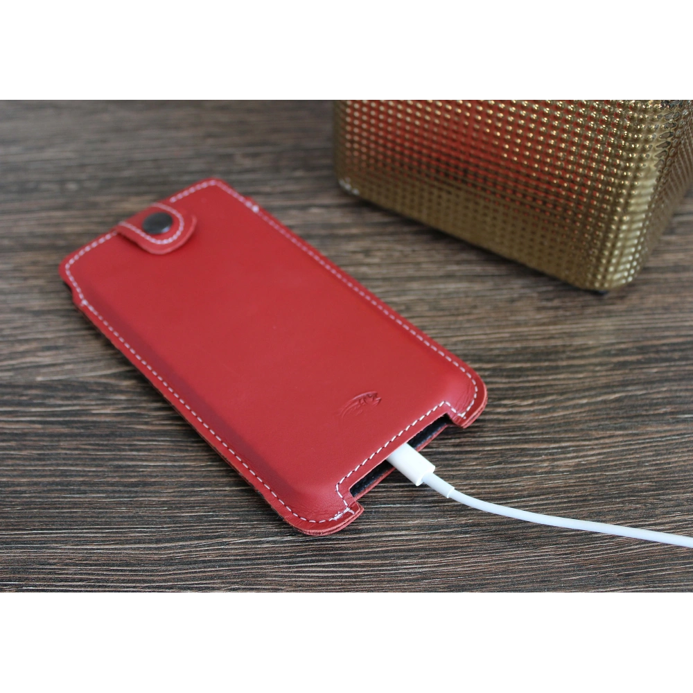 Skórzane etui LURESKO SOFIJA XXXL uniwersalne zapinane na pasek (szary vintage biała nić)