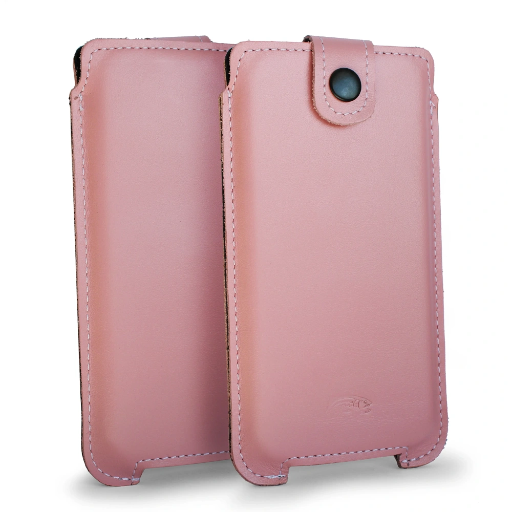 Skórzane etui LURESKO SOFIJA XXXL uniwersalne zapinane na pasek (różowy gładki biała nić)