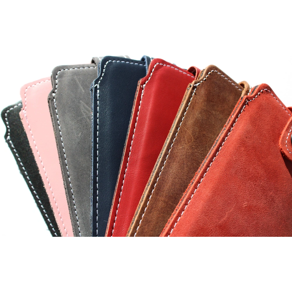 Skórzane etui LURESKO SOFIJA XXXL uniwersalne zapinane na pasek (różowy gładki biała nić)