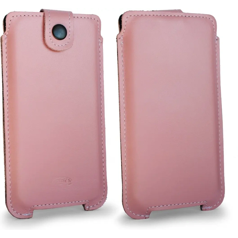 Skórzane etui LURESKO SOFIJA XXXL uniwersalne zapinane na pasek (różowy gładki biała nić)