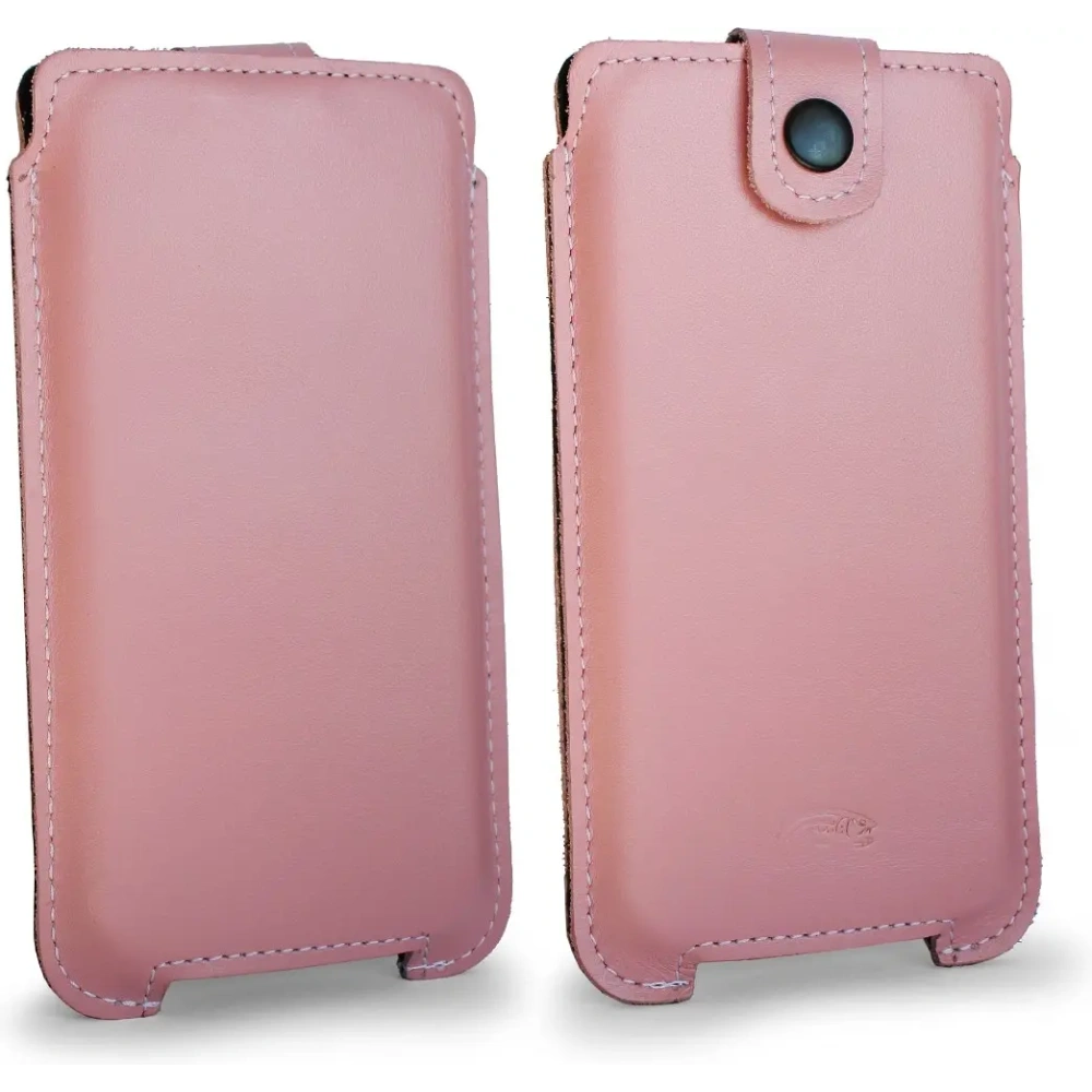 Skórzane etui LURESKO SOFIJA XXXL uniwersalne zapinane na pasek (różowy gładki biała nić)