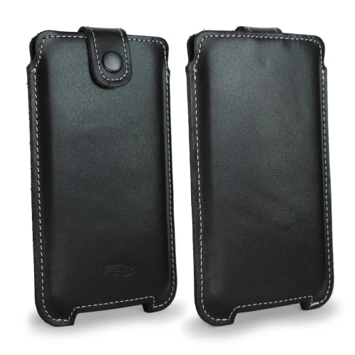 Buy LURESKO SOFIJA XXXL leather case universal with a strap closure (black smooth with white thread) - LUR74 - {ean13} - Home Screen Store Europe