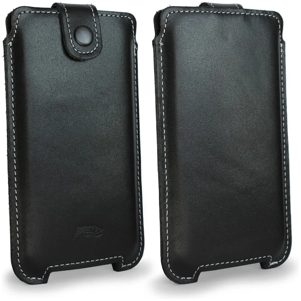 Skórzane etui LURESKO SOFIJA XXXL uniwersalne zapinane na pasek (czarny gładki biała nić)